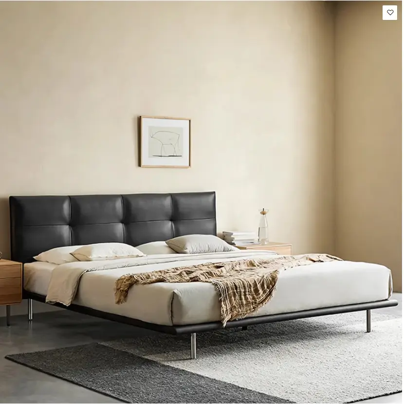 Ines Floating Bed, King Size, Super King Size Bed, Real Leather 02.webp
