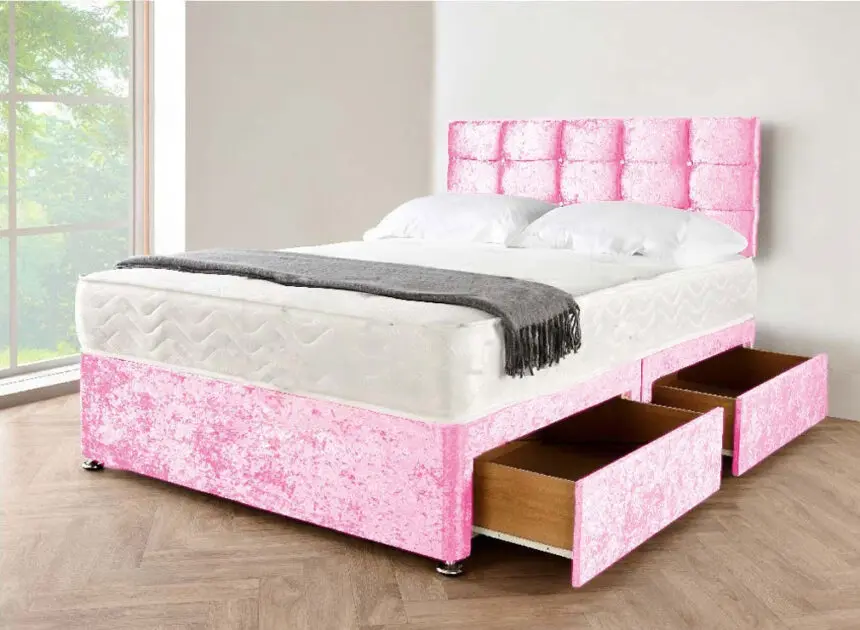 Pink Crushed Velvet Divan Bed (4FT 6" - Double)