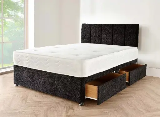 Chenille Divan Storage Bed Set with Mattress and Storage (5FT - King Size)